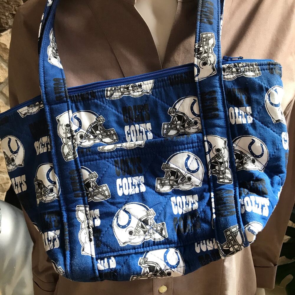 Indianapolis Colts Zipped Fabric Blue White Purse Bag with Interior Pockets